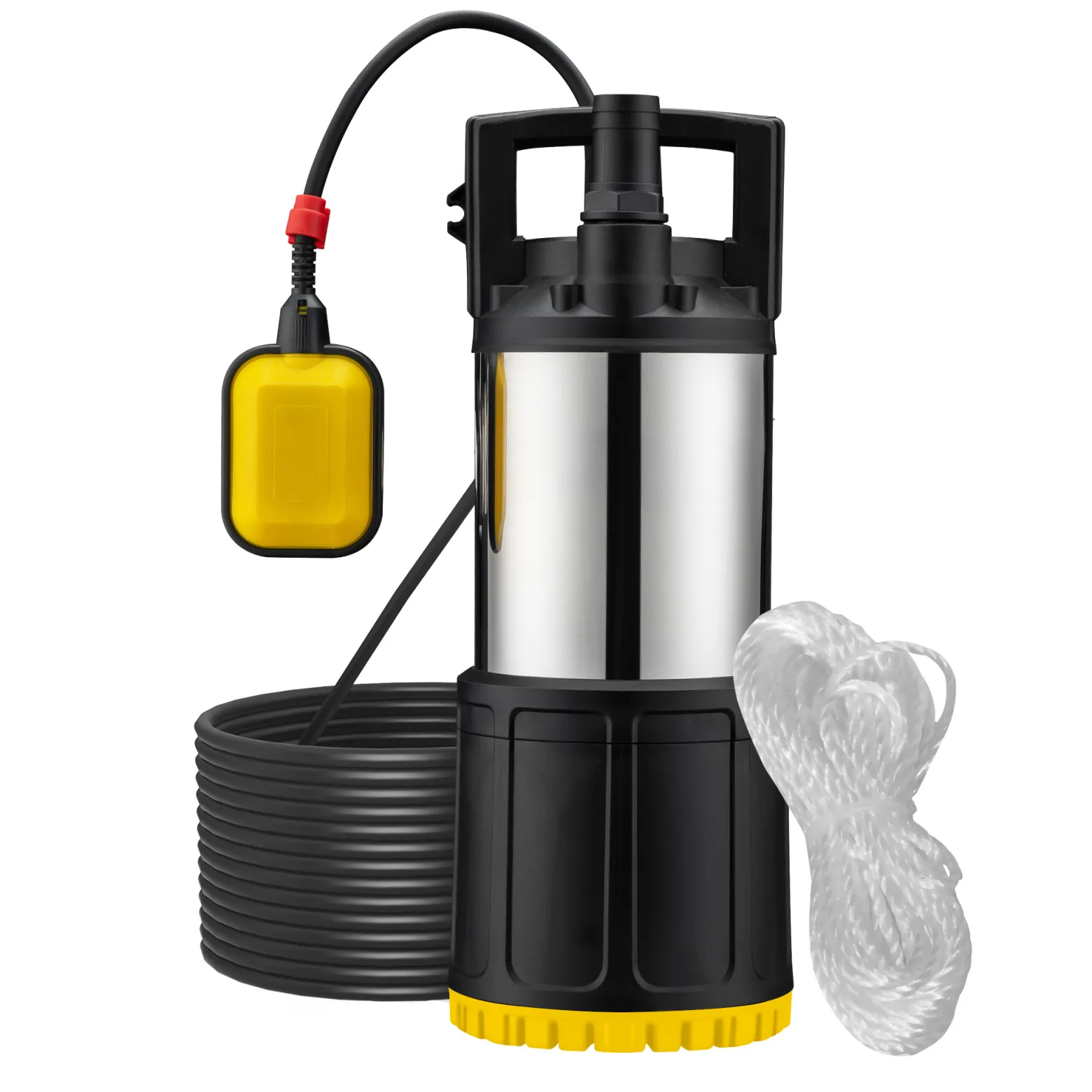 Wiltec Tauchpumpe mit Schwimmerschalter 850 W, Tiefbrunnenpumpe bis 7 m Tiefe, Brunnenpumpe 20 m Förderhöhe, Wasserpumpe für Klarwasser