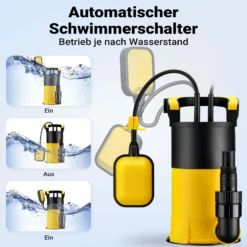 Wiltec Tauchpumpe mit Schwimmer 900 W, flachabsaugende Pumpe bis 1 mm, Tiefbrunnenpumpe 9 m Förderhöhe und 7 m Tiefe, Flachsaugerpumpe für Klarwasser