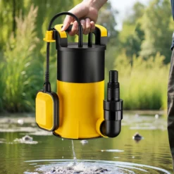 Wiltec Tauchpumpe mit Schwimmer 900 W, flachabsaugende Pumpe bis 1 mm, Tiefbrunnenpumpe 9 m Förderhöhe und 7 m Tiefe, Flachsaugerpumpe für Klarwasser