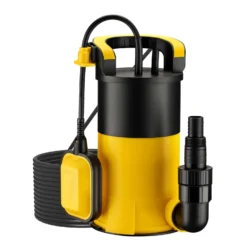 Wiltec Tauchpumpe mit Schwimmer 900 W, flachabsaugende Pumpe bis 1 mm, Tiefbrunnenpumpe 9 m Förderhöhe und 7 m Tiefe, Flachsaugerpumpe für Klarwasser