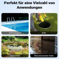Wiltec Tauchpumpe mit Schwimmer 900 W, flachabsaugende Pumpe bis 1 mm, Tiefbrunnenpumpe 9 m Förderhöhe und 7 m Tiefe, Flachsaugerpumpe für Klarwasser