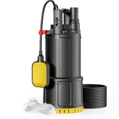 Wiltec Tauchpumpe mit Schwimmerschalter 1000 W, Tiefbrunnenpumpe bis 7 m Tiefe, Brunnenpumpe 30 m Förderhöhe, Wasserpumpe für Klarwasser