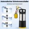 Wiltec Tauchpumpe mit Schwimmerschalter 1000 W, Tiefbrunnenpumpe bis 7 m Tiefe, Brunnenpumpe 30 m Förderhöhe, Wasserpumpe für Klarwasser