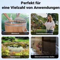 Wiltec Tauchpumpe mit Schwimmerschalter 1000 W, Tiefbrunnenpumpe bis 7 m Tiefe, Brunnenpumpe 30 m Förderhöhe, Wasserpumpe für Klarwasser