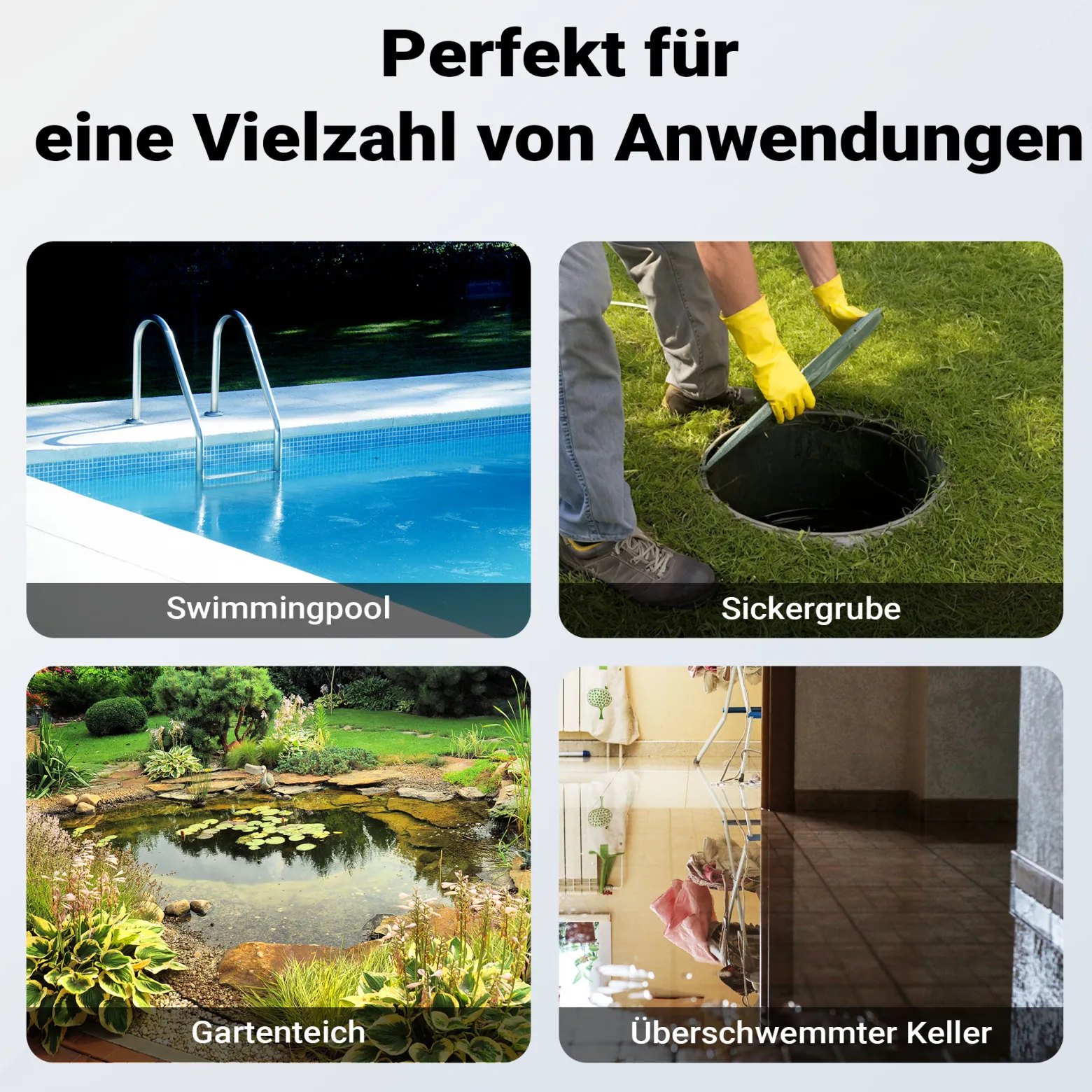 Wiltec Tauchpumpe mit Sensor 400 W, Tiefbrunnenpumpe mit 2 Modi, leistungsstarke Wasserpumpe 7300 l/h, Brunnenpumpe 7 m Förderhöhe & 7 m Tiefe