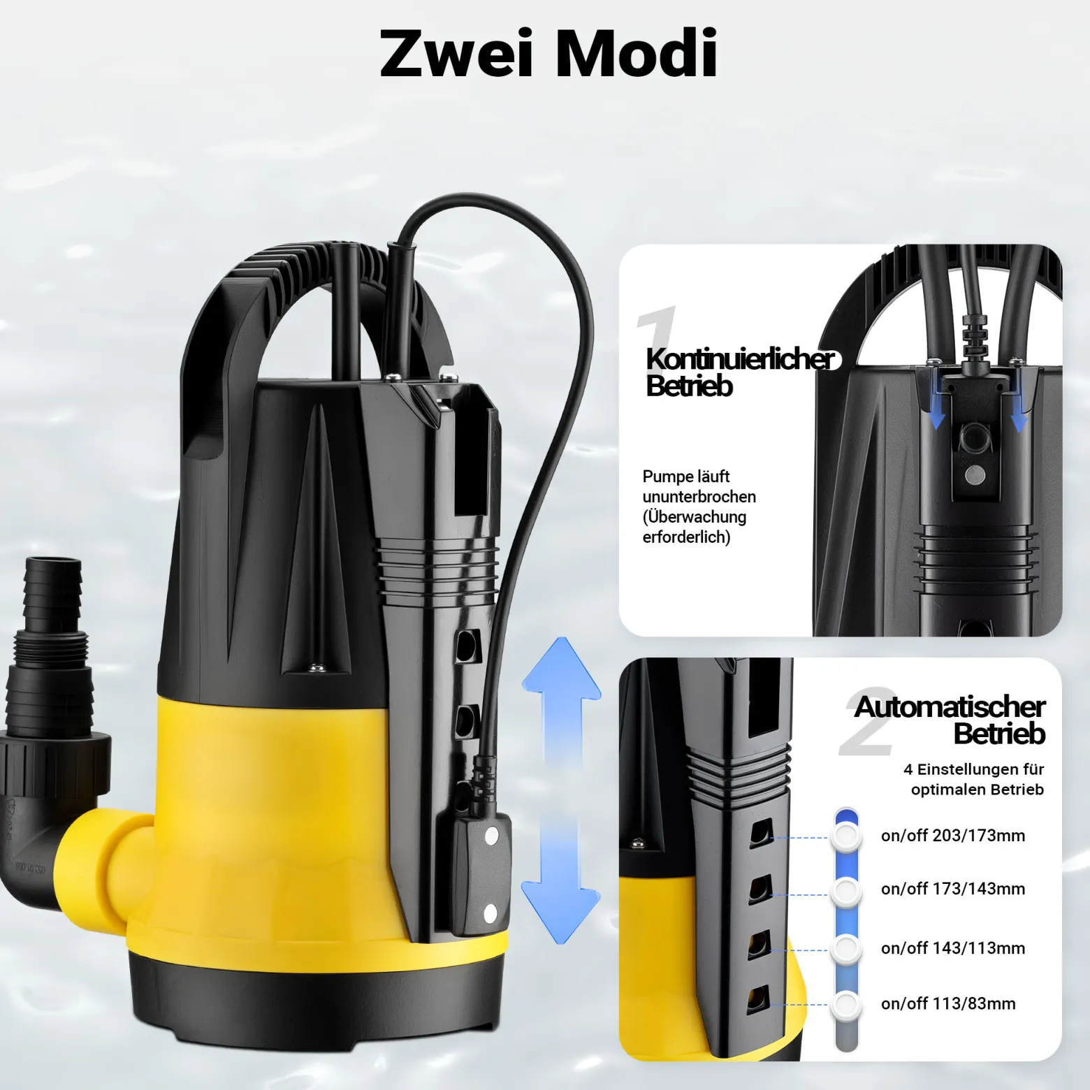 Wiltec Tauchpumpe mit Sensor 750 W, Tiefbrunnenpumpe mit 2 Modi, leistungsstarke Wasserpumpe 13000 l/h, Brunnenpumpe 9,5 m Förderhöhe & 7 m Tiefe