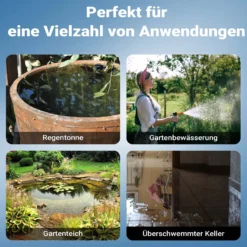 Wiltec Tauchpumpe mit Trockenlaufschutz und Schwimmerschalter 1200 W, Tiefbrunnenpumpe 6000 l/h, Wasserpumpe mit Schwimmer bis 7 m Tiefe & 40 m Förderhöhe