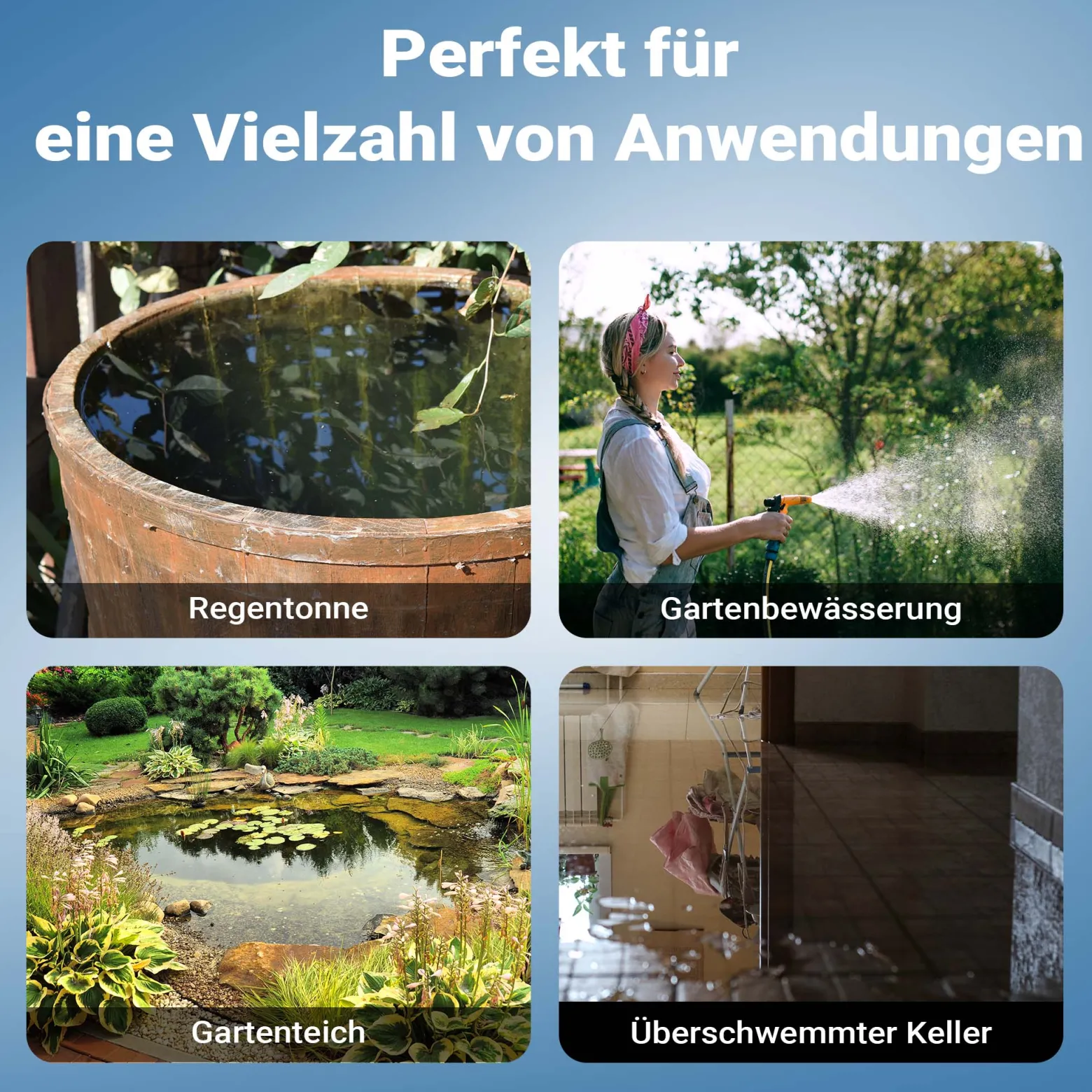 Wiltec Tauchpumpe mit Trockenlaufschutz und Schwimmerschalter 1200 W, Tiefbrunnenpumpe 6000 l/h, Wasserpumpe mit Schwimmer bis 7 m Tiefe & 40 m Förderhöhe