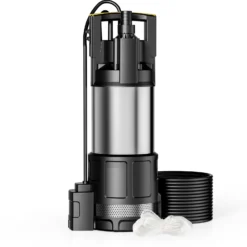 Wiltec Tauchpumpe mit Trockenlaufschutz und Schwimmerschalter 1200 W, Tiefbrunnenpumpe 6000 l/h, Wasserpumpe mit Schwimmer bis 7 m Tiefe & 40 m Förderhöhe