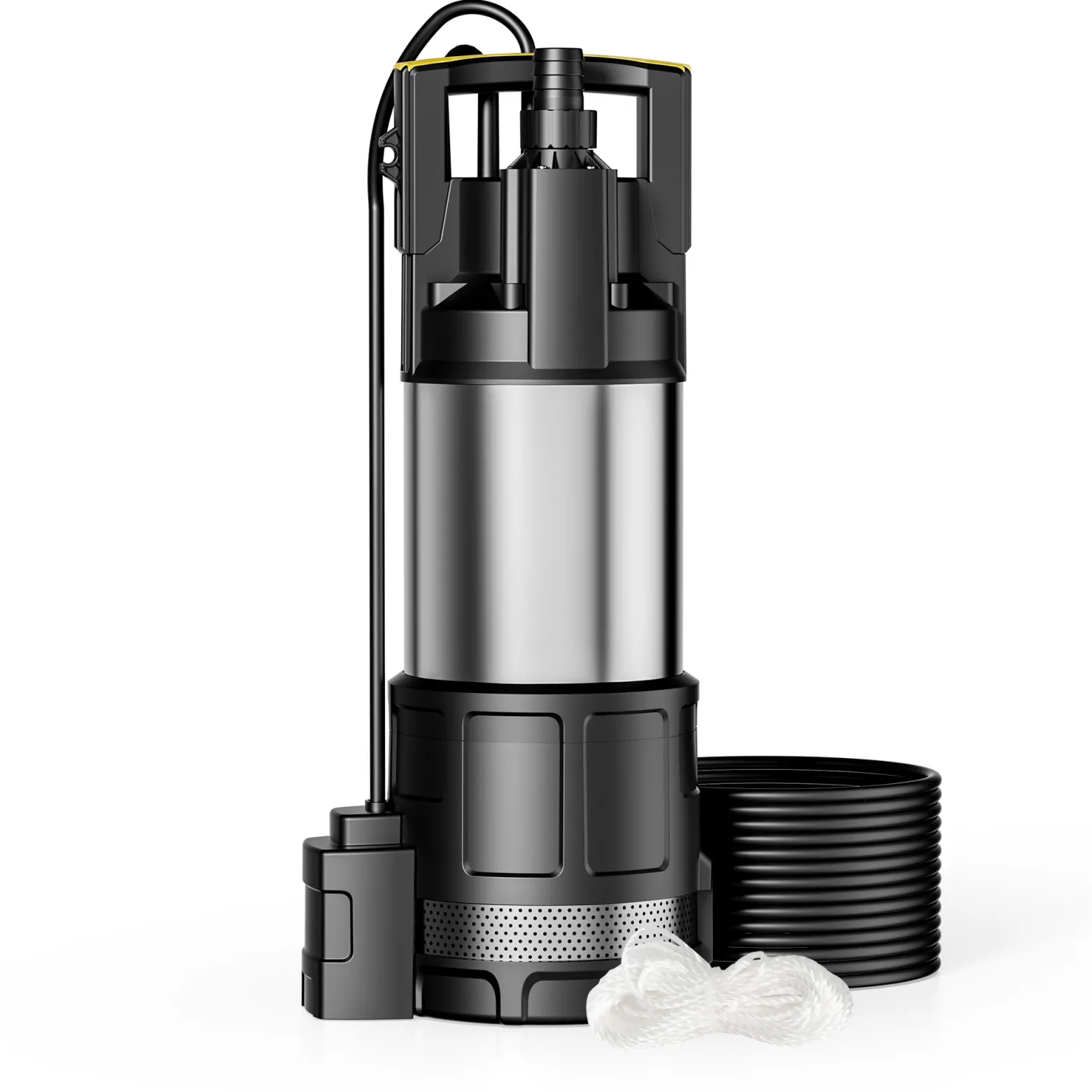 Wiltec Tauchpumpe mit Trockenlaufschutz und Schwimmerschalter 1200 W, Tiefbrunnenpumpe 6000 l/h, Wasserpumpe mit Schwimmer bis 7 m Tiefe & 40 m Förderhöhe