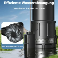 Wiltec Tauchpumpe mit Trockenlaufschutz und Schwimmerschalter 1200 W, Tiefbrunnenpumpe 6000 l/h, Wasserpumpe mit Schwimmer bis 7 m Tiefe & 40 m Förderhöhe
