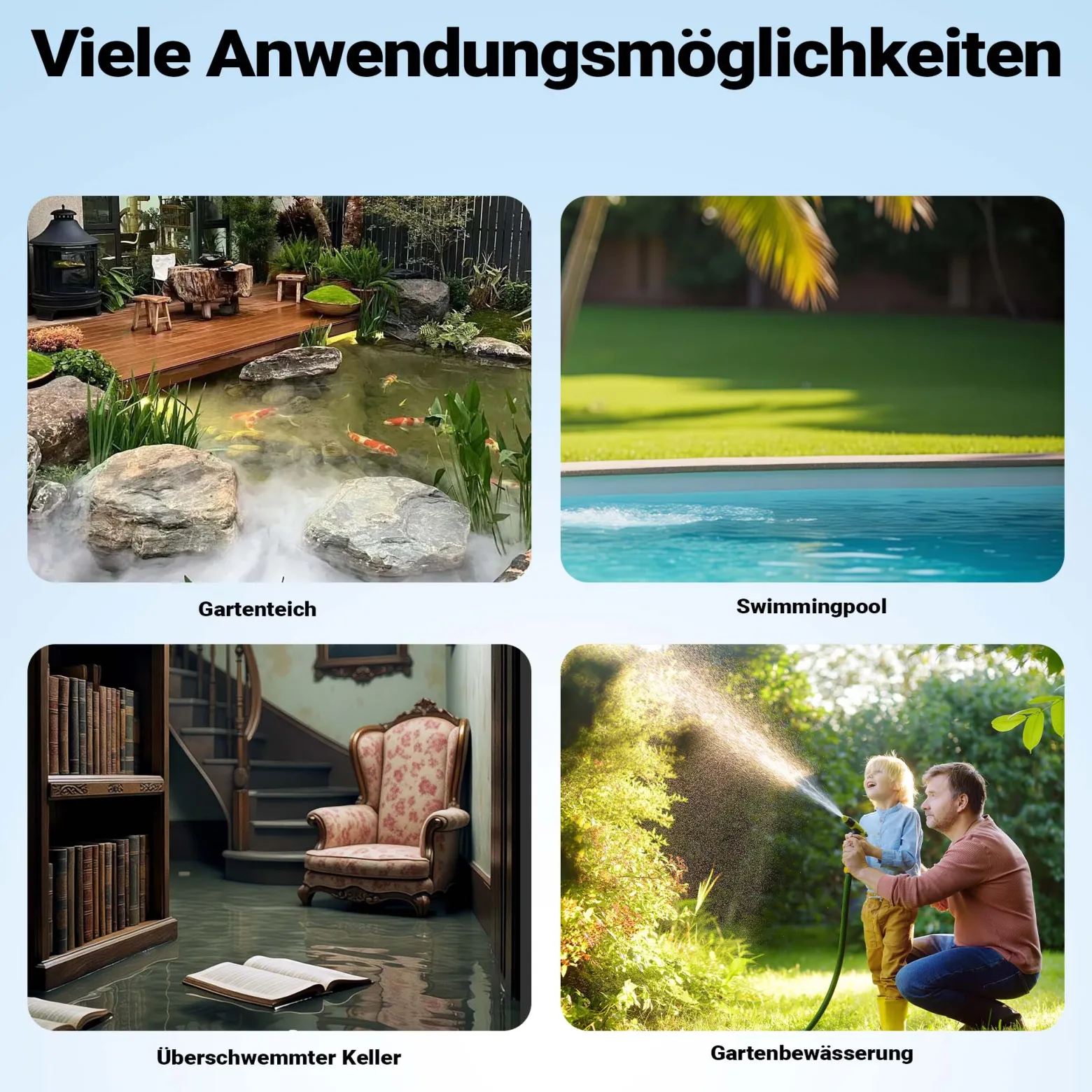 Wiltec Tauchpumpe 400 W, Schmutzwasserpumpe mit max. Fördermenge 6000 l/h, Pumpe zum Absaugen von Wasser max. Förderhöhe 7 m, Flachsaugpumpe für Keller