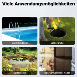 Wiltec Tauchpumpe 400 W, Schmutzwasserpumpe mit max. Fördermenge 7000 l/h, Pumpe zum Absaugen von Wasser max. Förderhöhe 7 m, Flachsaugpumpe für Keller