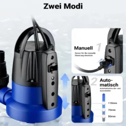 Wiltec Tauchpumpe 400 W, Schmutzwasserpumpe mit max. Fördermenge 7000 l/h, Pumpe zum Absaugen von Wasser max. Förderhöhe 7 m, Flachsaugpumpe für Keller