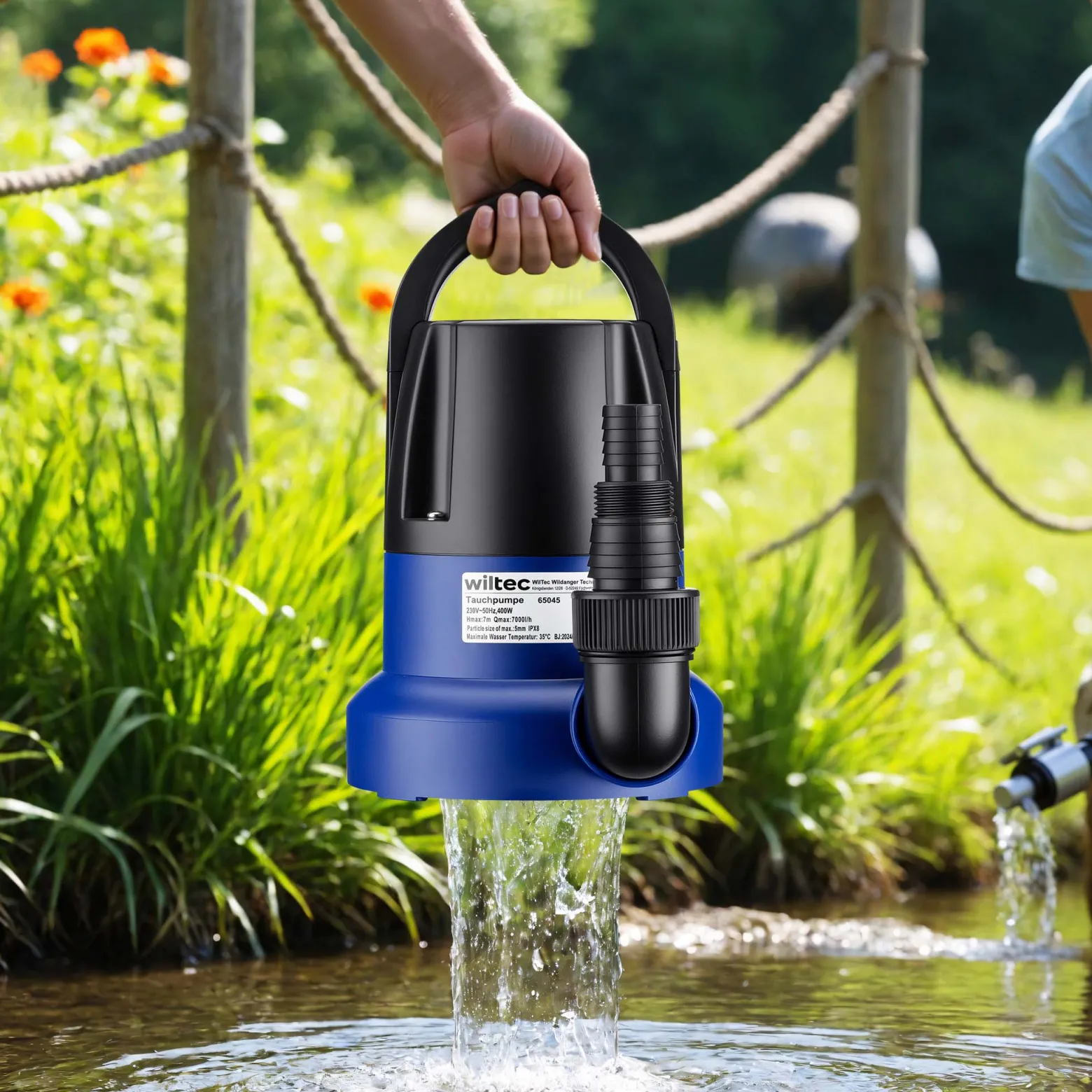 Wiltec Tauchpumpe 400 W, Schmutzwasserpumpe mit max. Fördermenge 7000 l/h, Pumpe zum Absaugen von Wasser max. Förderhöhe 7 m, Flachsaugpumpe für Keller