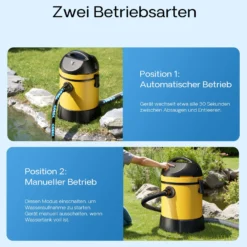 Wiltec Teichsauger 1400 W, 30 L Füllmenge, mit 2 Schläuchen, Poolsauger Schlammsauger Teichschlammsauger Nass Trocken Sauger mit Entleerungsautomatik