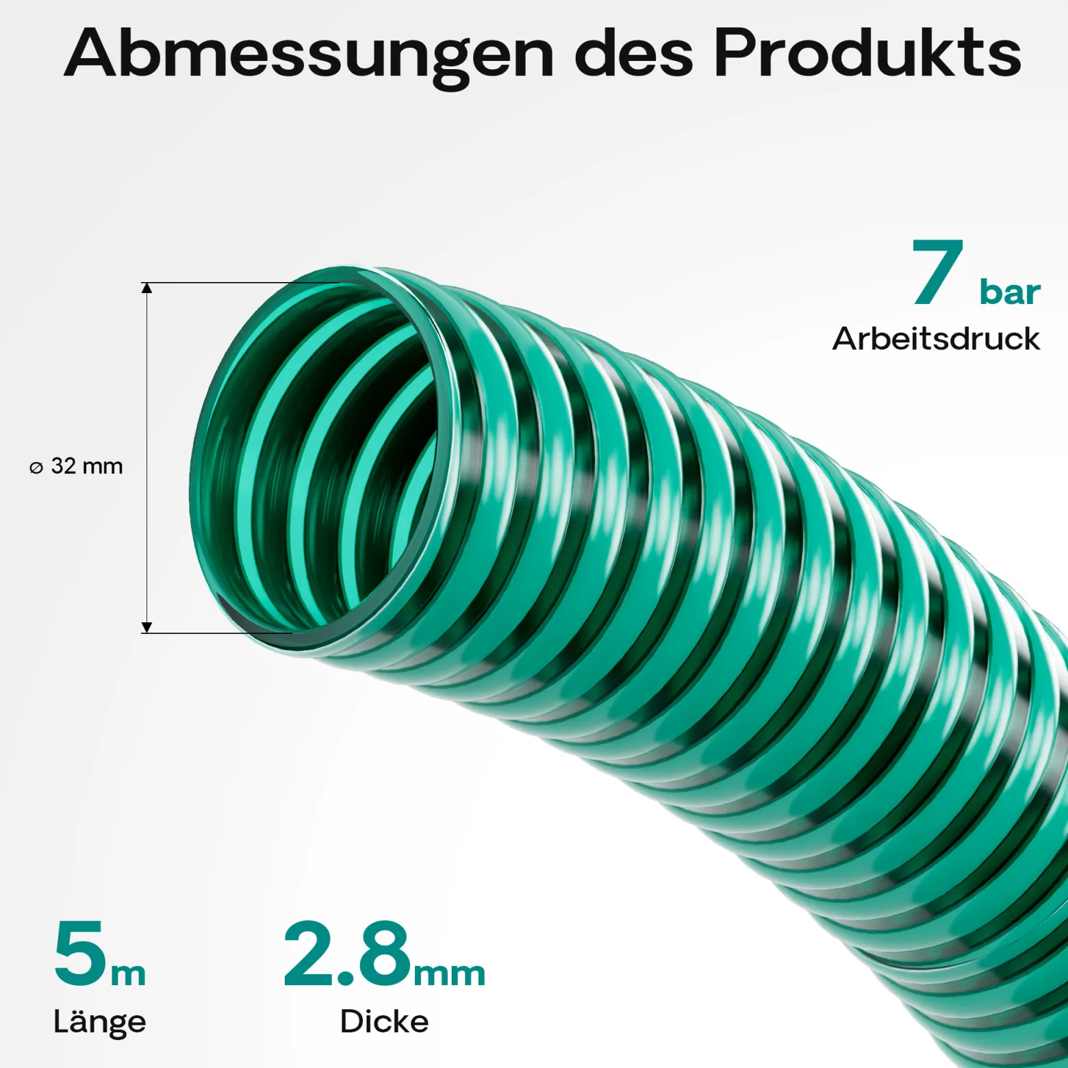 Wiltec Teichschlauch 5m, flexibel, 32mm (1 1/4") grün - Made in Europe, Saugschlauch Druckschlauch