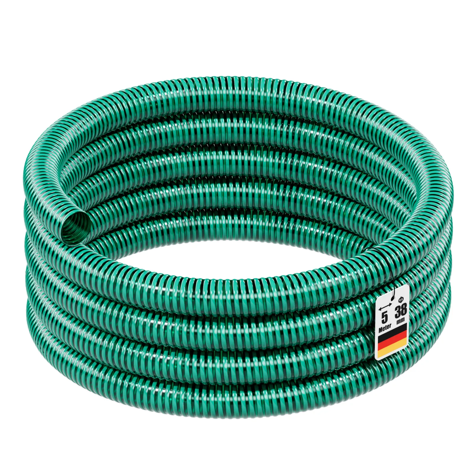 Wiltec Teichschlauch 5m, flexibel, 38mm (1 1/2") grün - Made in Europe, Saugschlauch Druckschlauch
