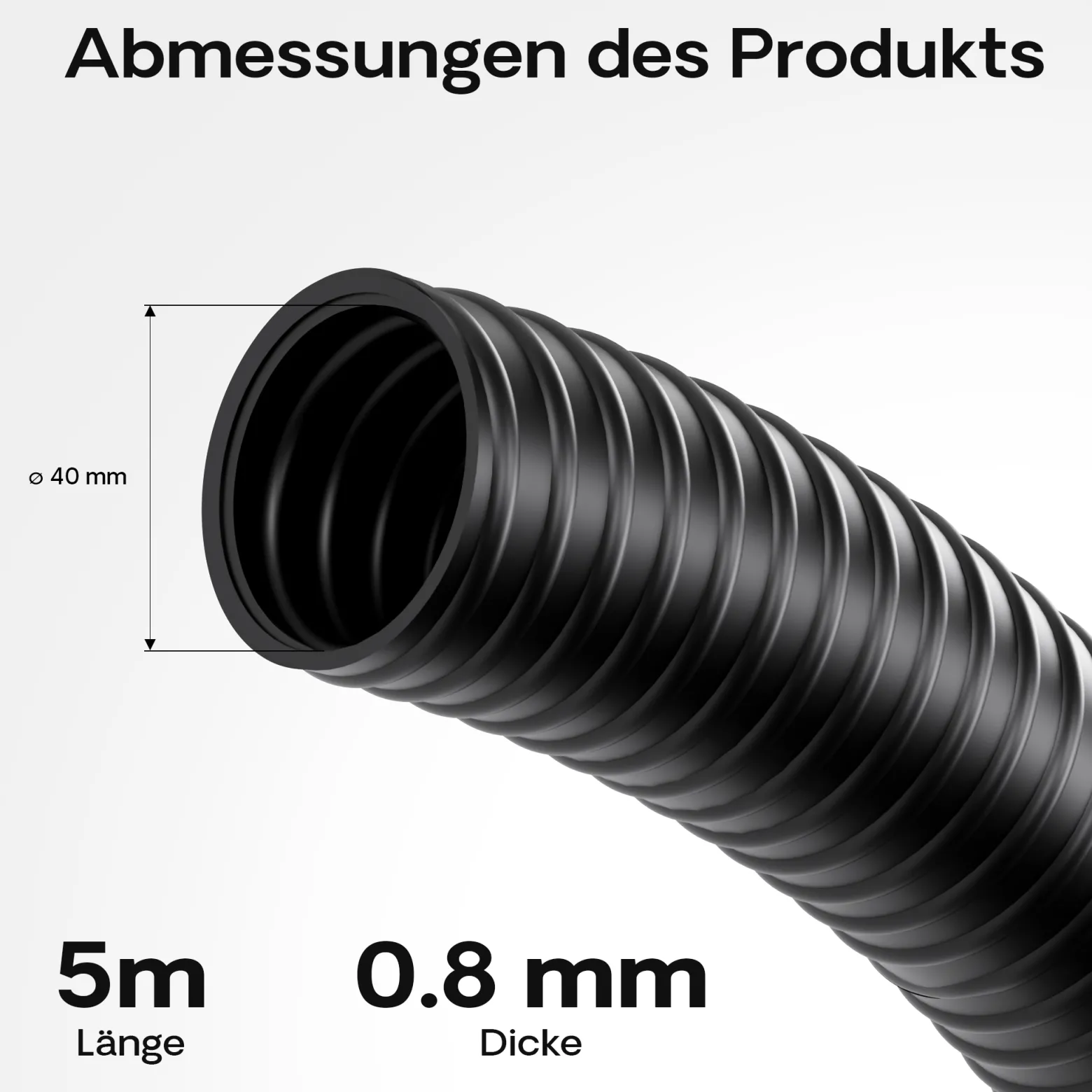 Wiltec Teichschlauch 5m Spiralschlauch 40mm (1 1/2") schwarz, lichtundurchlässig, extrem biegsam Saugschlauch Druckschlauch