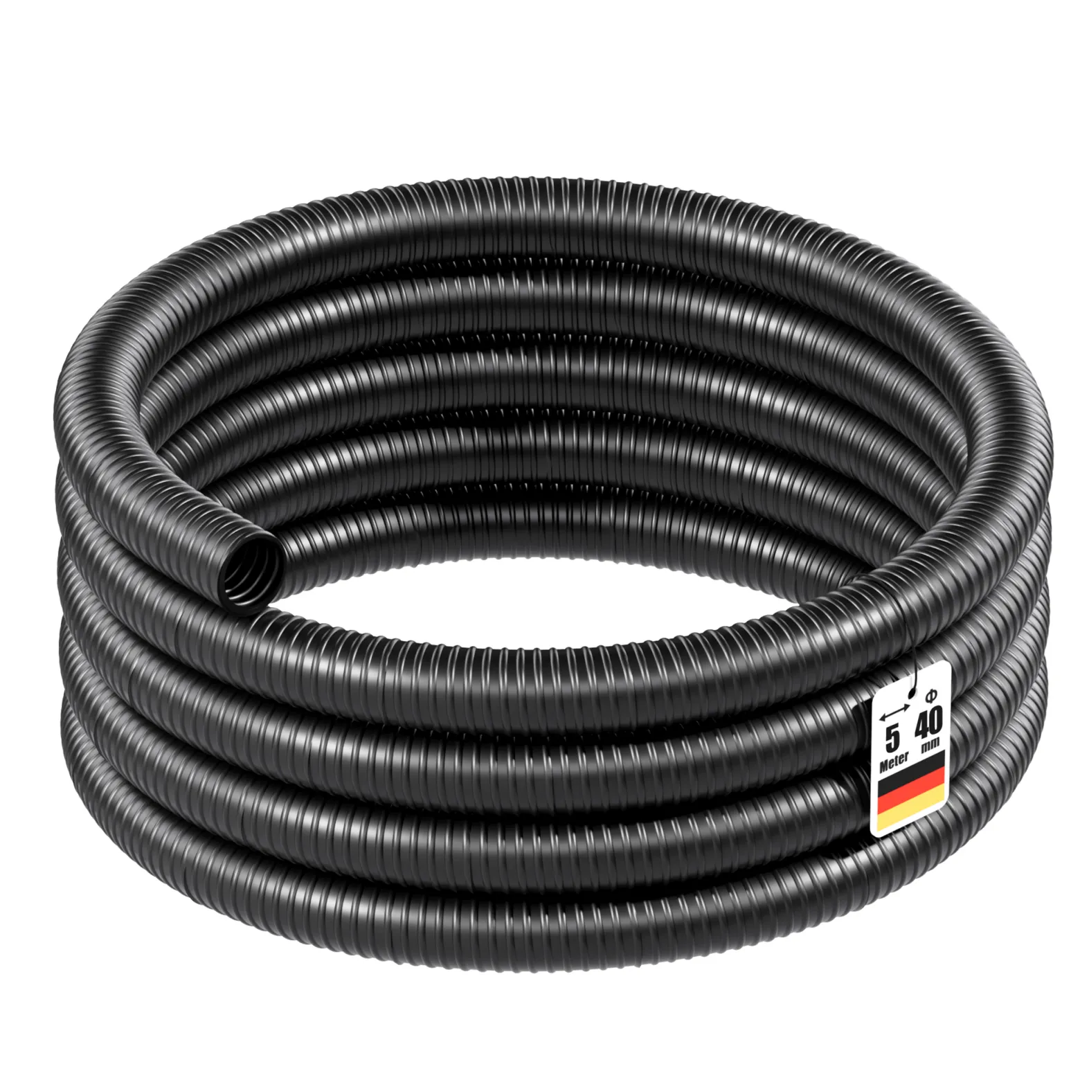 Wiltec Teichschlauch 5m Spiralschlauch 40mm (1 1/2") schwarz, lichtundurchlässig, extrem biegsam Saugschlauch Druckschlauch