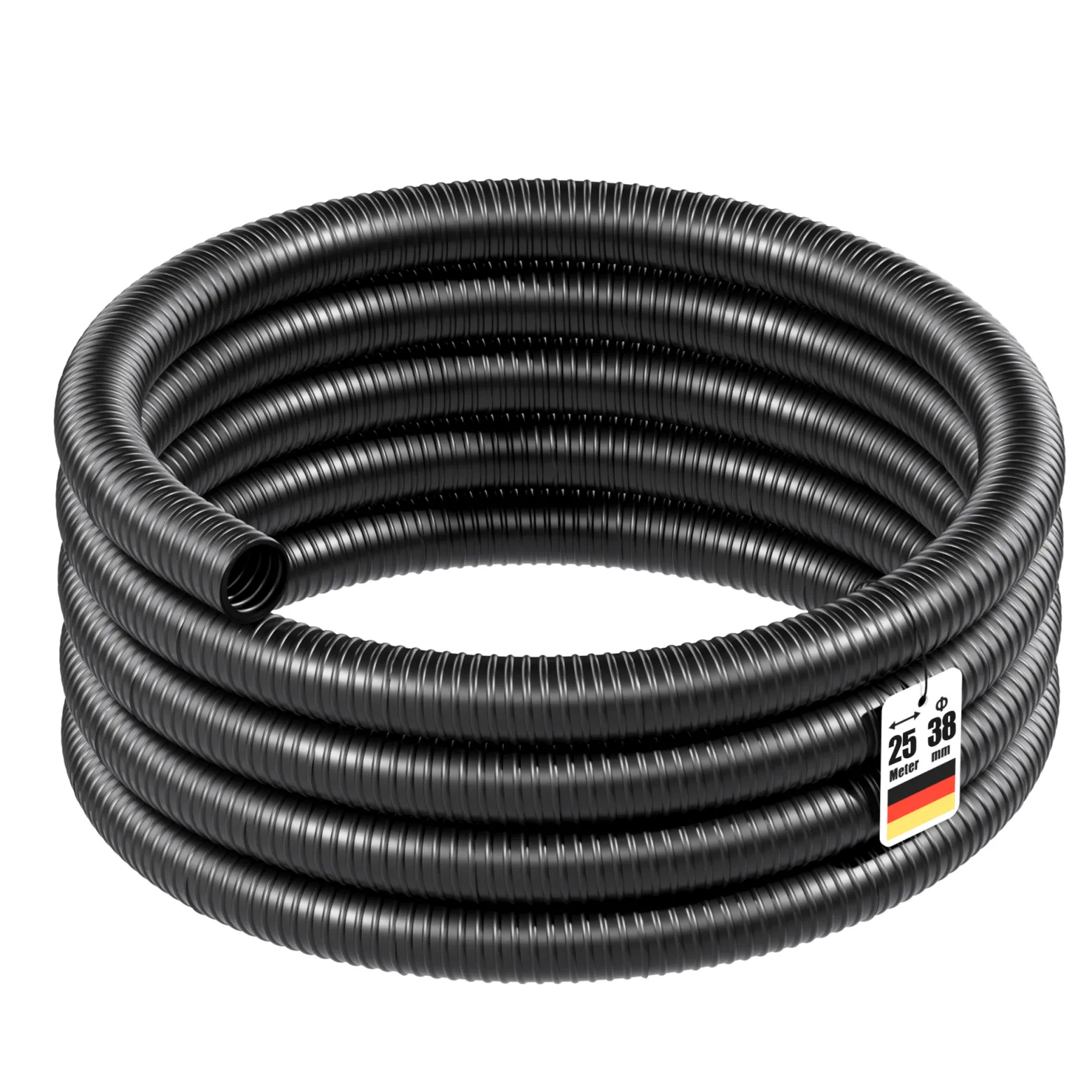 Wiltec Teichschlauch 25m Spiralschlauch 38mm (1 1/2") schwarz, lichtundurchlässig, extrem biegsam Saugschlauch Druckschlauch