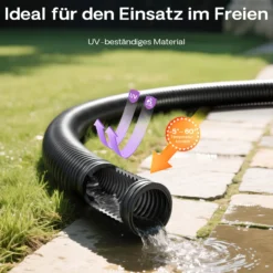 Wiltec Teichschlauch 5m Spiralschlauch 32 mm (1 1/4") schwarz, lichtundurchlässig, extrem biegsam Saugschlauch Druckschlauch