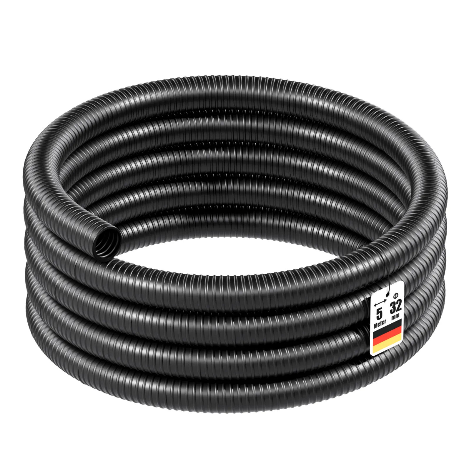 Wiltec Teichschlauch 5m Spiralschlauch 32 mm (1 1/4") schwarz, lichtundurchlässig, extrem biegsam Saugschlauch Druckschlauch