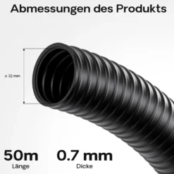Wiltec Teichschlauch 50m Spiralschlauch 32 mm (1 1/4") schwarz, lichtundurchlässig, extrem biegsam Saugschlauch Druckschlauch