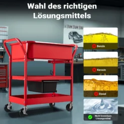 Wiltec Teilewaschgerät 75,7 l aus Stahl, Teilereiniger mit Pumpe, Teilewaschbecken mit Ablage, Teilewäscher rollbar für Werkstatt, Garage