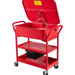 Wiltec Teilewaschgerät 75,7 l aus Stahl, Teilereiniger mit Pumpe, Teilewaschbecken mit Ablage, Teilewäscher rollbar für Werkstatt, Garage