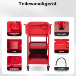 Wiltec Teilewaschgerät 75,7 l aus Stahl, Teilereiniger mit Pumpe, Teilewaschbecken mit Ablage, Teilewäscher rollbar für Werkstatt, Garage