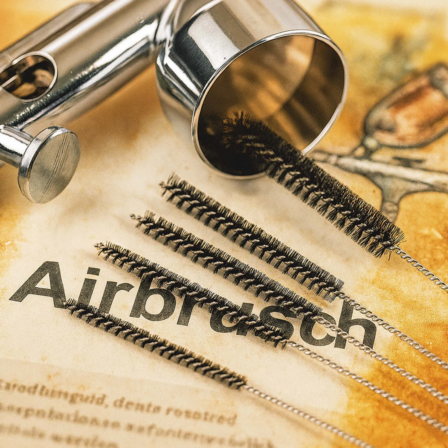 Wiltec 5 teiliges Reinigungsbürsten Set für Airbrushpistolen, 1,5 / 1,09 / 0,88 / 0,73 / 0,63 / 0,55 mm, Airbrush Zubehör zur Reinigung
