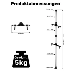 Wiltec Teleskop Fahrradhalter für 2 Räder je 20kg 160-340cm, Fahrradständer platzsparend, Hängesystem verstellbar mit 360° Haltearmen