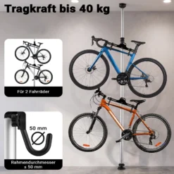 Wiltec Teleskop Fahrradhalter für 2 Räder je 20kg 160-340cm, Fahrradständer platzsparend, Hängesystem verstellbar mit 360° Haltearmen