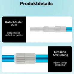 Wiltec Teleskopstange zur Poolreinigung ausfahrbar 120-360 cm Teleskopstiel passend für Bodenbürsten & Kescher