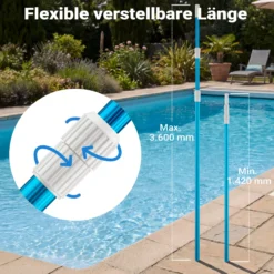 Wiltec Teleskopstange zur Poolreinigung ausfahrbar 120-360 cm Teleskopstiel passend für Bodenbürsten & Kescher