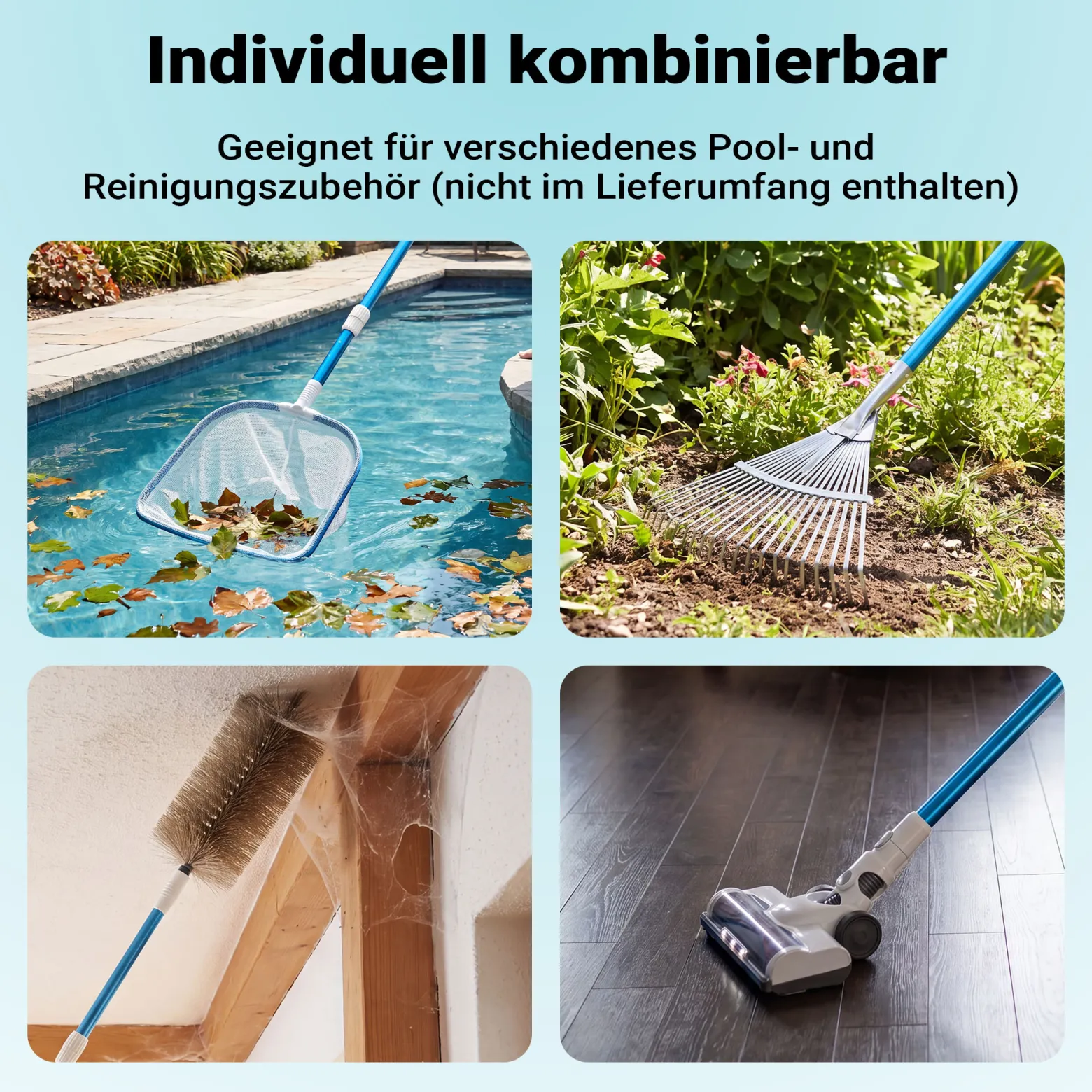 Wiltec Teleskopstange zur Poolreinigung ausfahrbar 120-360 cm Teleskopstiel passend für Bodenbürsten & Kescher