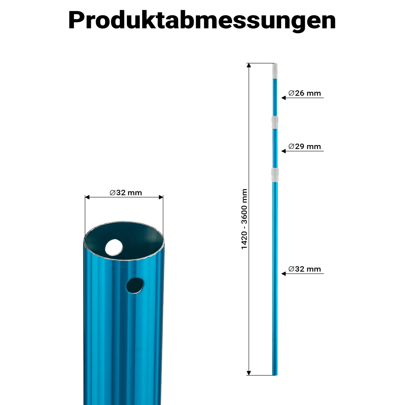 Wiltec Teleskopstange zur Poolreinigung ausfahrbar 120-360 cm Teleskopstiel passend für Bodenbürsten & Kescher