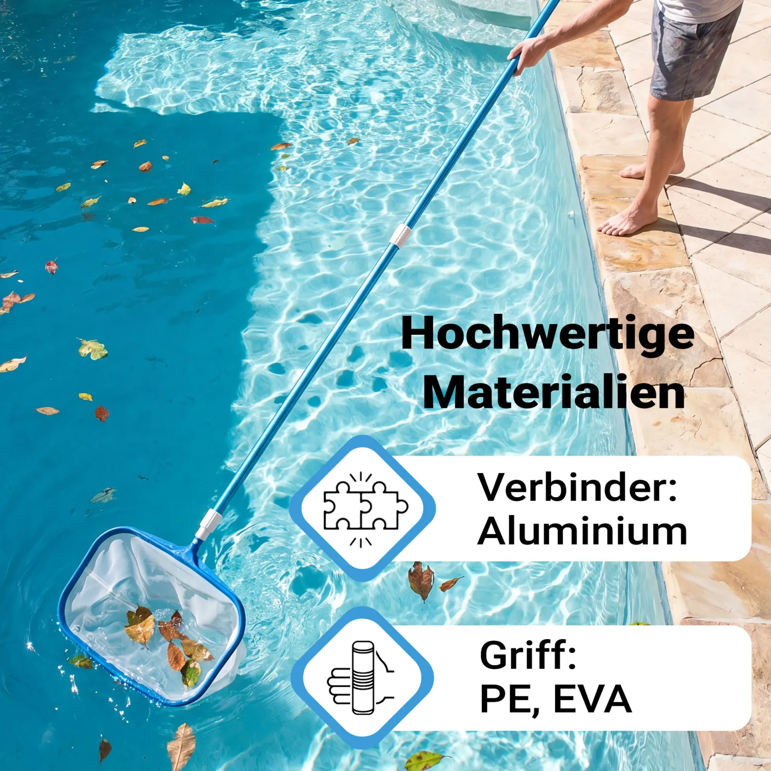 Wiltec Teleskopstange zur Poolreinigung ausfahrbar 120-360 cm Teleskopstiel passend für Bodenbürsten & Kescher