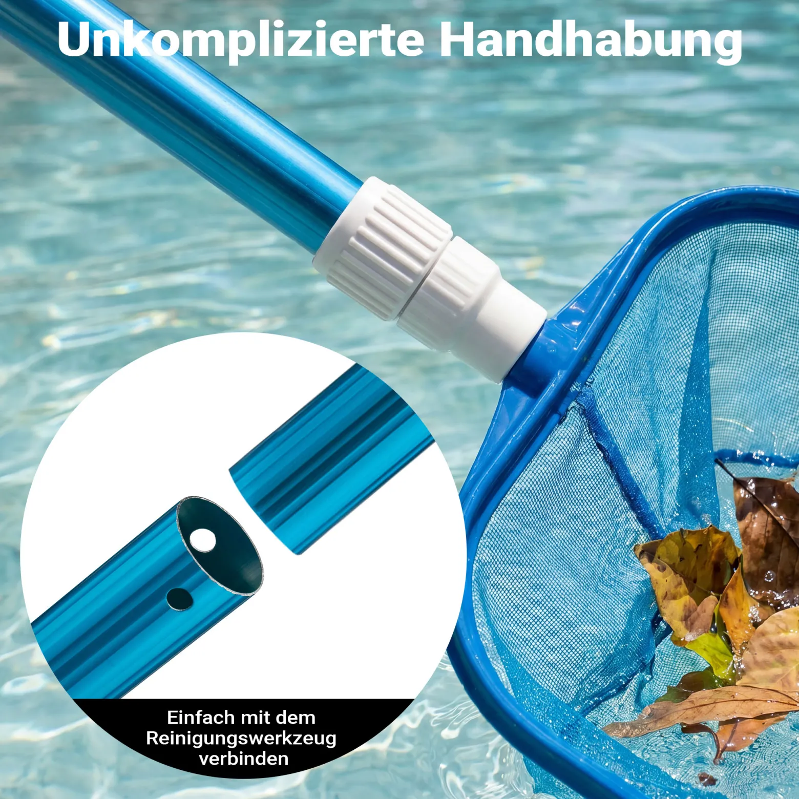 Wiltec Teleskopstange zur Poolreinigung ausfahrbar 120-360 cm Teleskopstiel passend für Bodenbürsten & Kescher