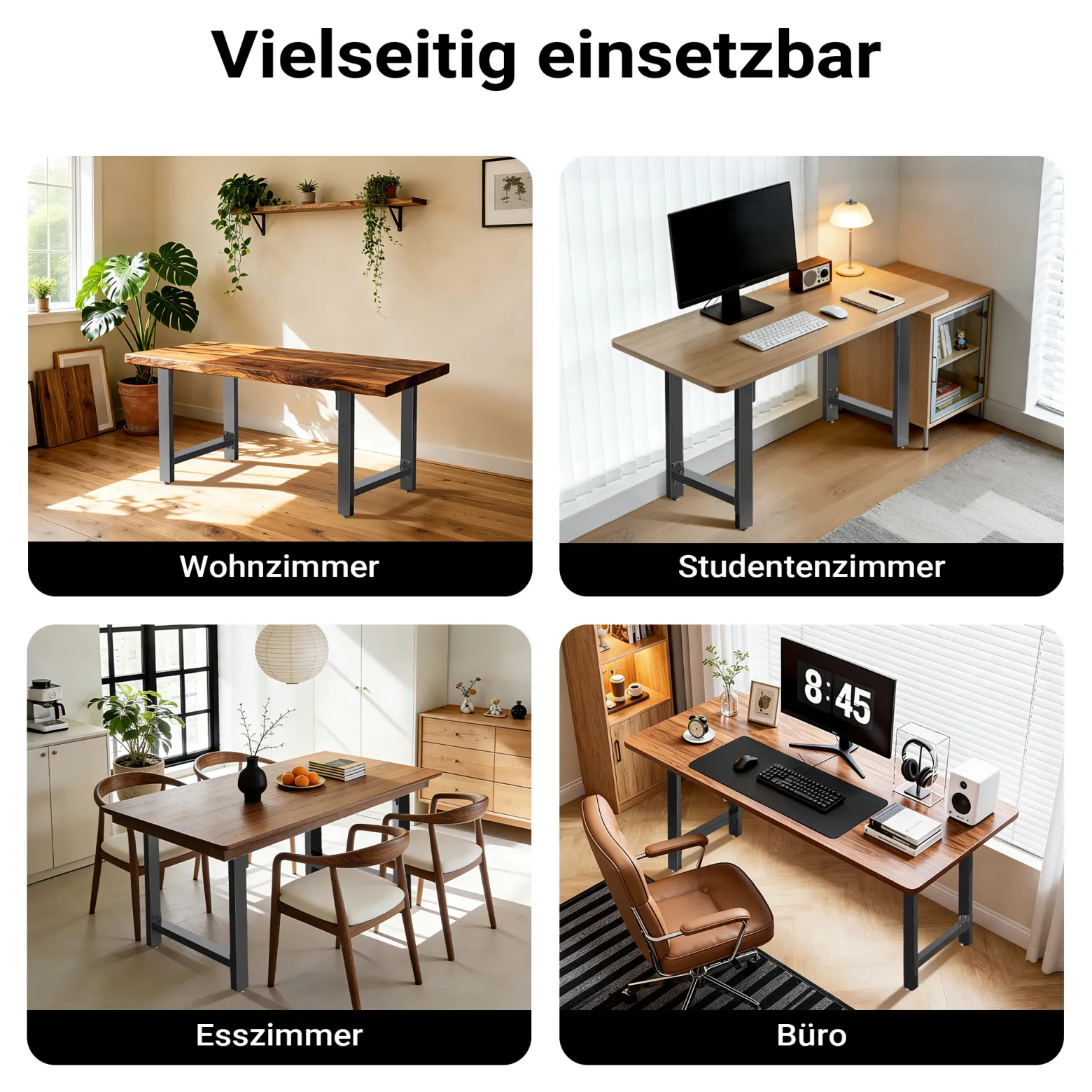 Wiltec Tischbeine aus lackiertem Stahl 2er Set 60x72cm Vierkantrohre pulverbeschichtet Tischkufen Tischgestell Tischuntergestell