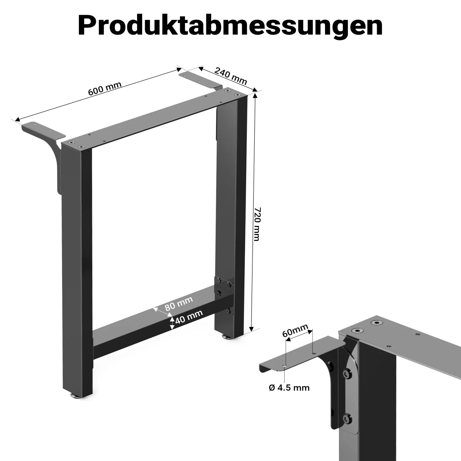 Wiltec Tischbeine aus lackiertem Stahl 2er Set 60x72cm Vierkantrohre pulverbeschichtet Tischkufen Tischgestell Tischuntergestell
