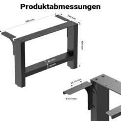 Wiltec Tischbeine aus lackiertem Stahl 2er Set 64x40cm Vierkantrohre pulverbeschichtet Tischkufen Tischgestell Tischuntergestell