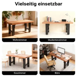 Wiltec Tischbeine aus Stahl 2er Set 60x72cm Vierkantrohre in schwarz pulverbeschichtet Tischkufen Tischgestell Tischuntergestell