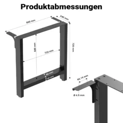 Wiltec Tischbeine aus Stahl 2er Set 80x72cm Vierkantrohre in schwarz pulverbeschichtet Tischkufen Tischgestell Tischuntergestell
