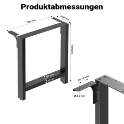 Wiltec Tischbeine aus Stahl 2er Set 70x72cm Vierkantrohre in schwarz pulverbeschichtet Tischkufen Tischgestell Tischuntergestell