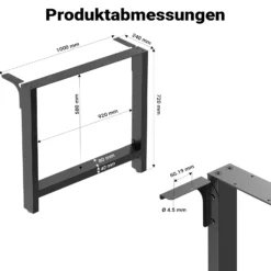 Wiltec Tischbeine aus Stahl 2er Set 100x72cm Vierkantrohre in schwarz pulverbeschichtet Tischkufen Tischgestell Tischuntergestell