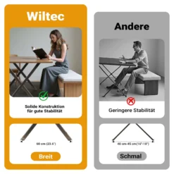Wiltec Tischbeine 2er Set aus lackiertem Stahl klarlackbeschichtet im X-Profil 72x60cm Tischkufen Tischgestell Tischuntergestell in X Form