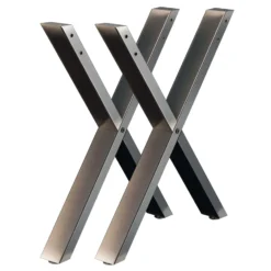 Wiltec Tischbeine 2er Set aus lackiertem Stahl klarlackbeschichtet im X-Profil 72x60cm Tischkufen Tischgestell Tischuntergestell in X Form