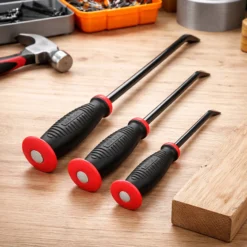 Wiltec 3tlg Brecheisen Set wärmebehandelt mit gummiertem Griff Stemmeisen 20,32cm 30,48cm 45,72cm Brechstange Satz mit Nageleisen Montiereisen